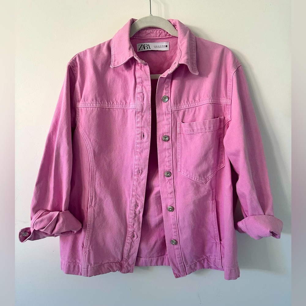 Zara oversized soft denim jacket pink size XS